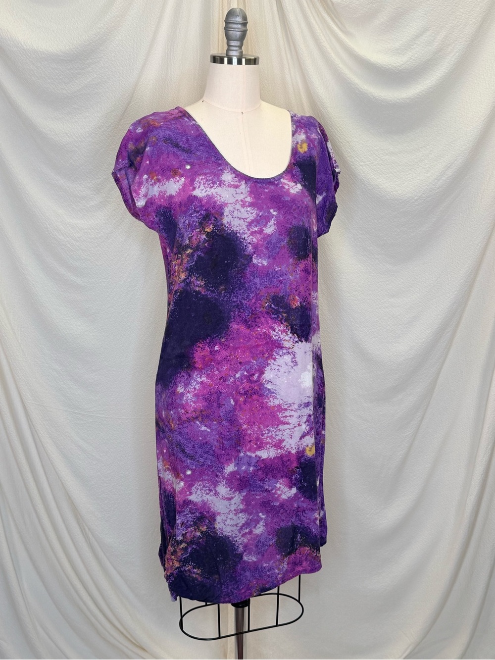Purple Abstract Print Scoop Neck Dress